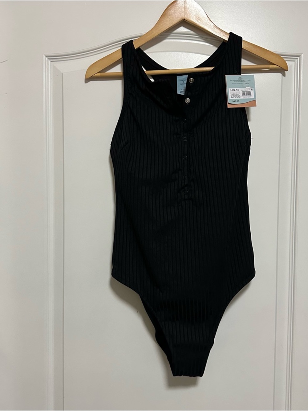 Shade & Shore Black Ribbed Button-Front Swimsuit - Size L